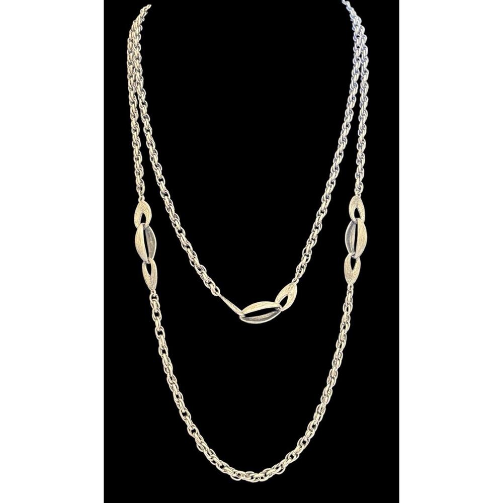 Monet Vintage 1970’s Long Silver Tone Chain Necklace 54” Long